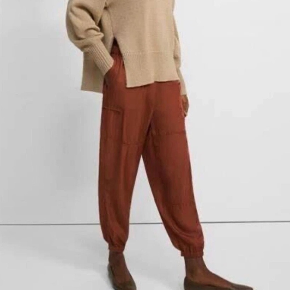 Theory Slim Cargo Flat Twill Jogger Pants Walnut Brown
